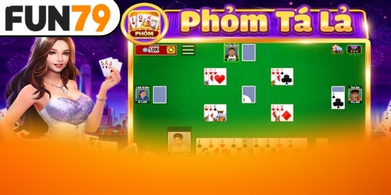 Giao diện bài phỏm trên Fun79 sống động, mô phỏng bàn chơi thực tế rõ ràng và dễ thao tác